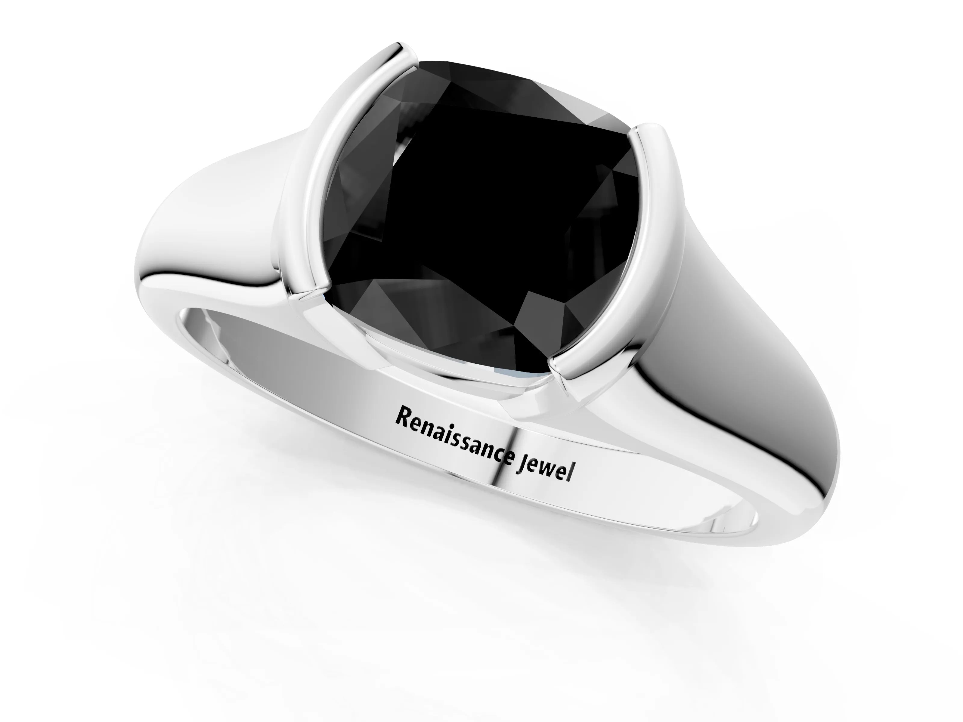 White gold Fancy Black Cushion Cut Solitaire Tension Set Diamond Ring with Split Shank Band_13