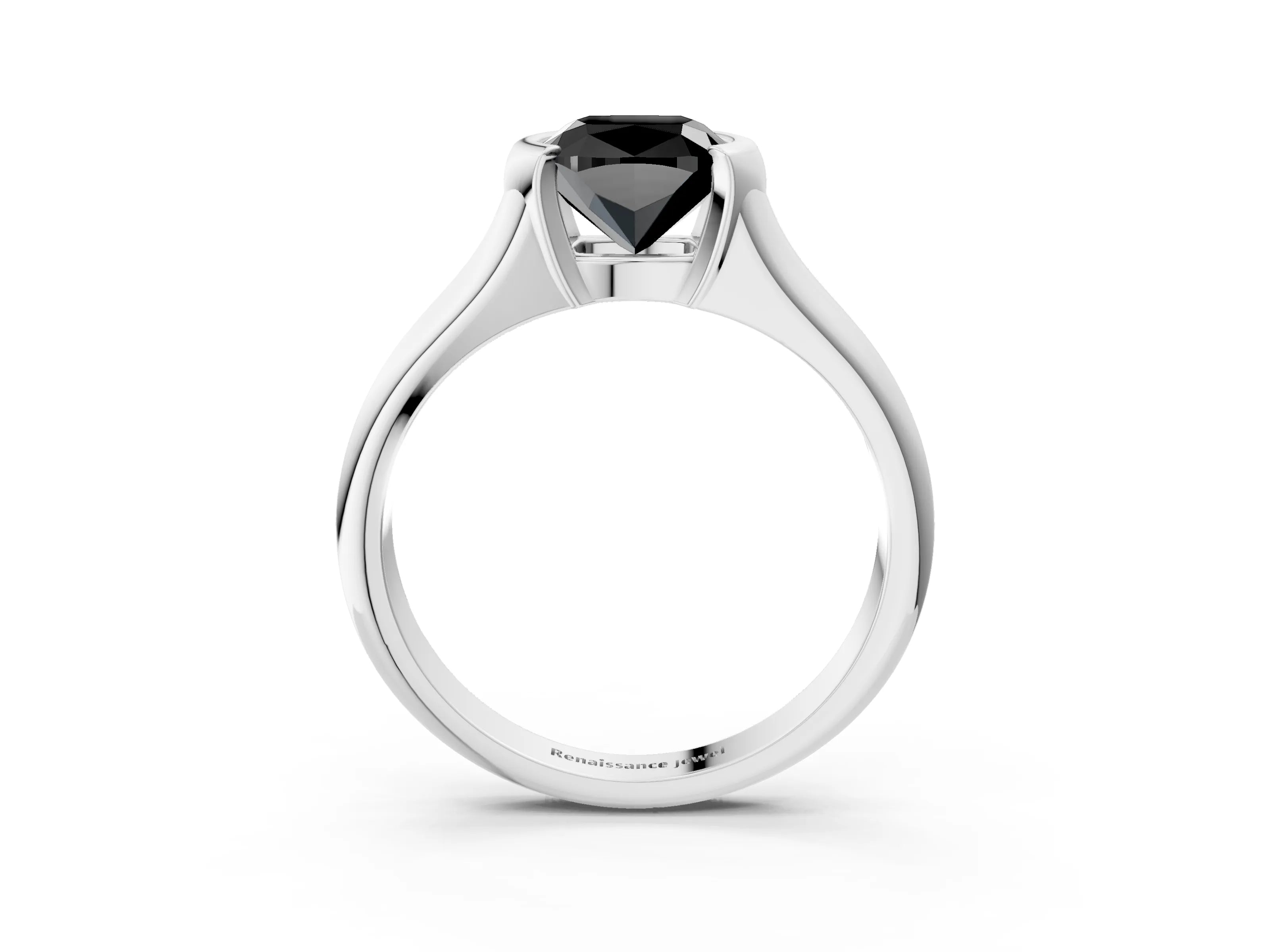 White gold Fancy Black Cushion Cut Solitaire Tension Set Diamond Ring with Split Shank Band_15