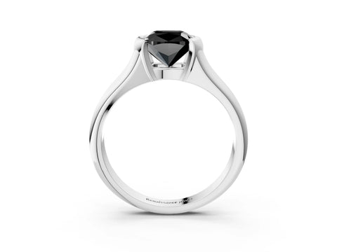 White gold Fancy Black Cushion Cut Solitaire Tension Set Diamond Ring with Split Shank Band_15