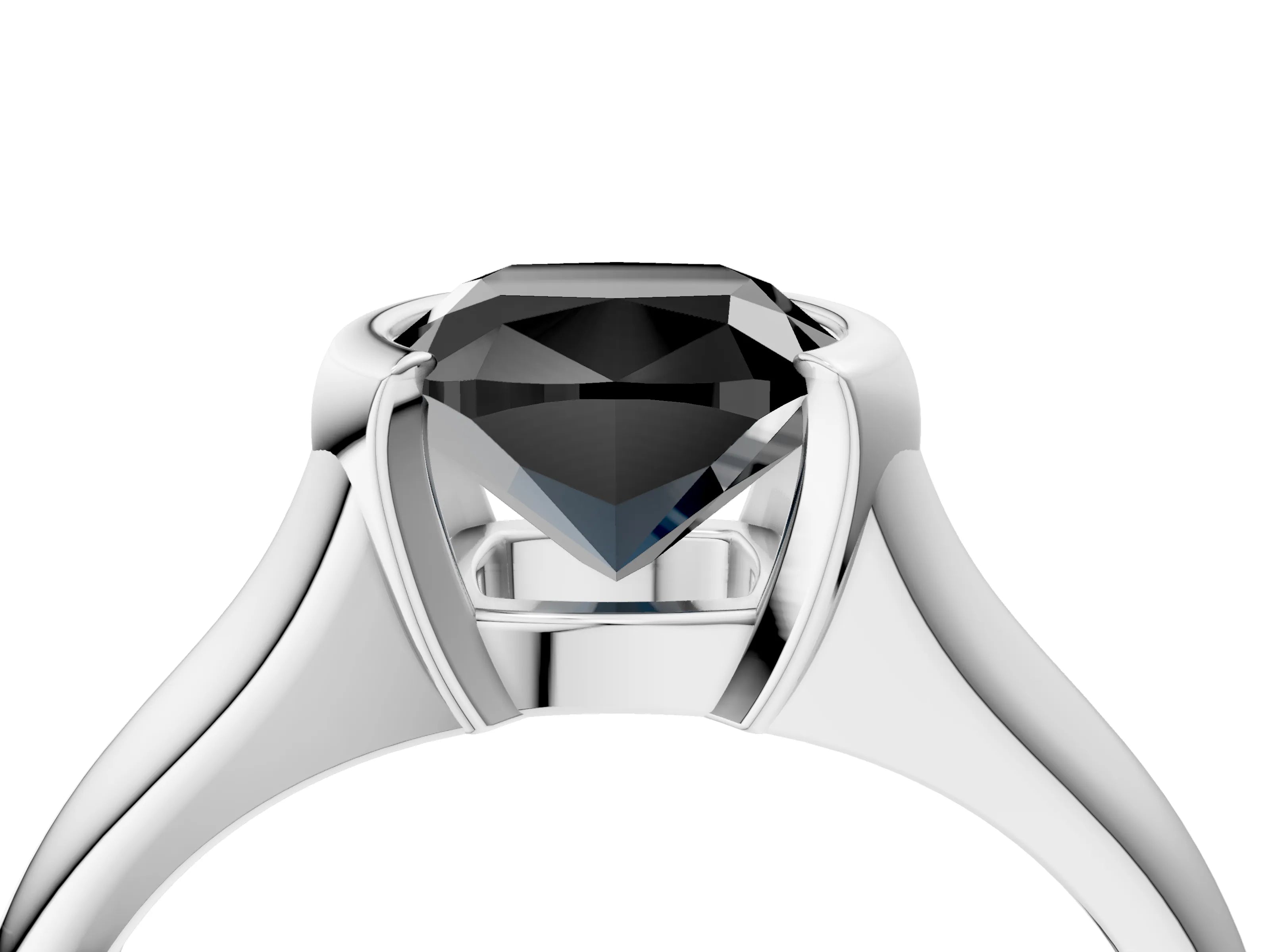 White gold Fancy Black Cushion Cut Solitaire Tension Set Diamond Ring with Split Shank Band_16