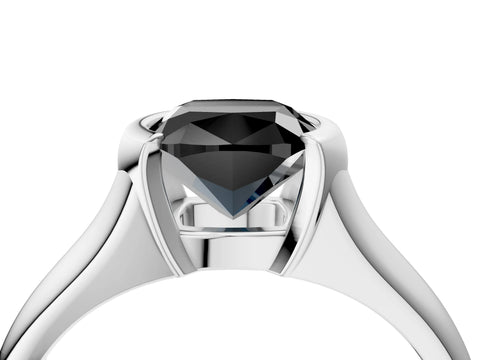 White gold Fancy Black Cushion Cut Solitaire Tension Set Diamond Ring with Split Shank Band_16