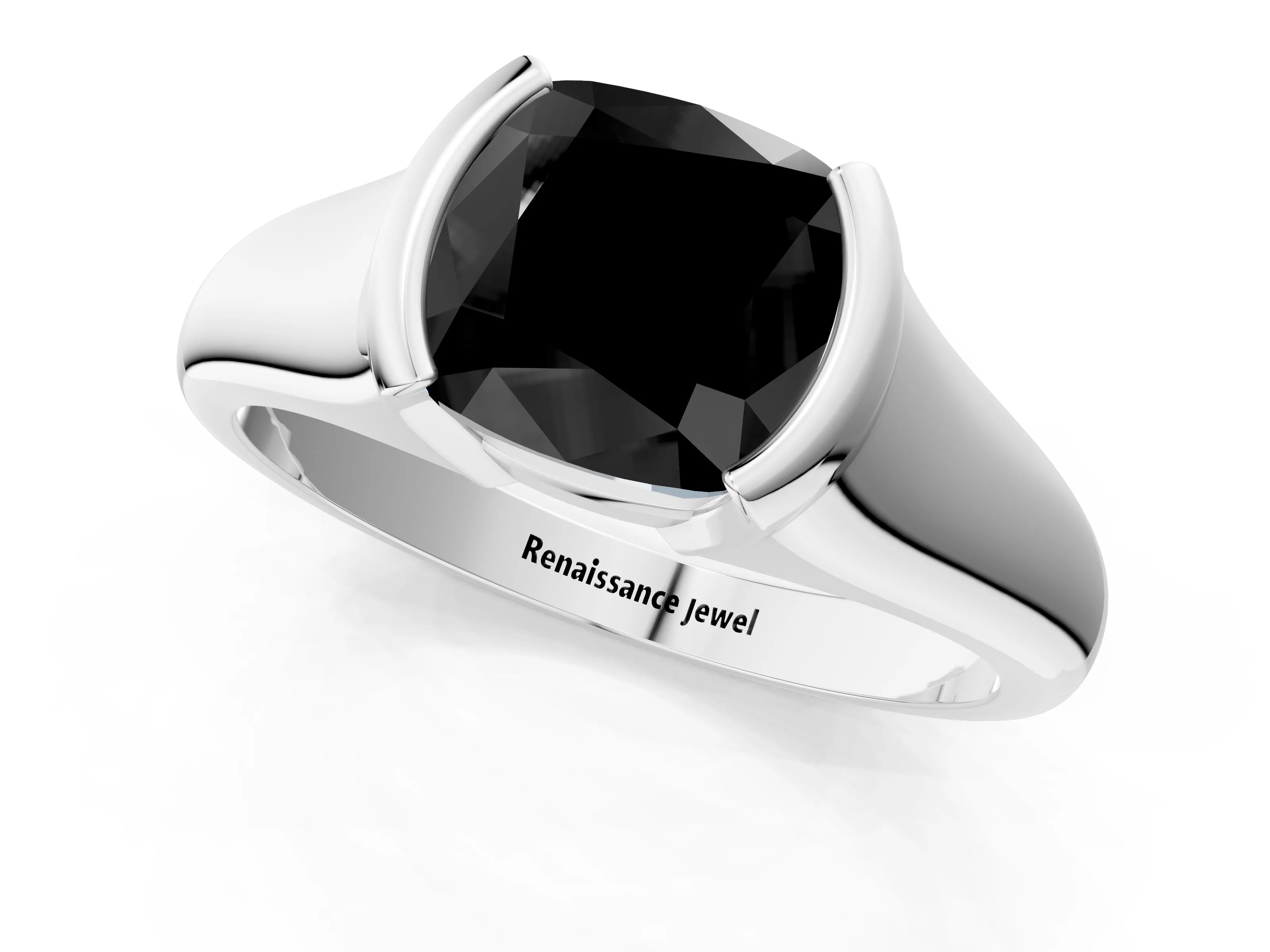 White gold Fancy Black Cushion Cut Solitaire Tension Set Diamond Ring with Split Shank Band_1