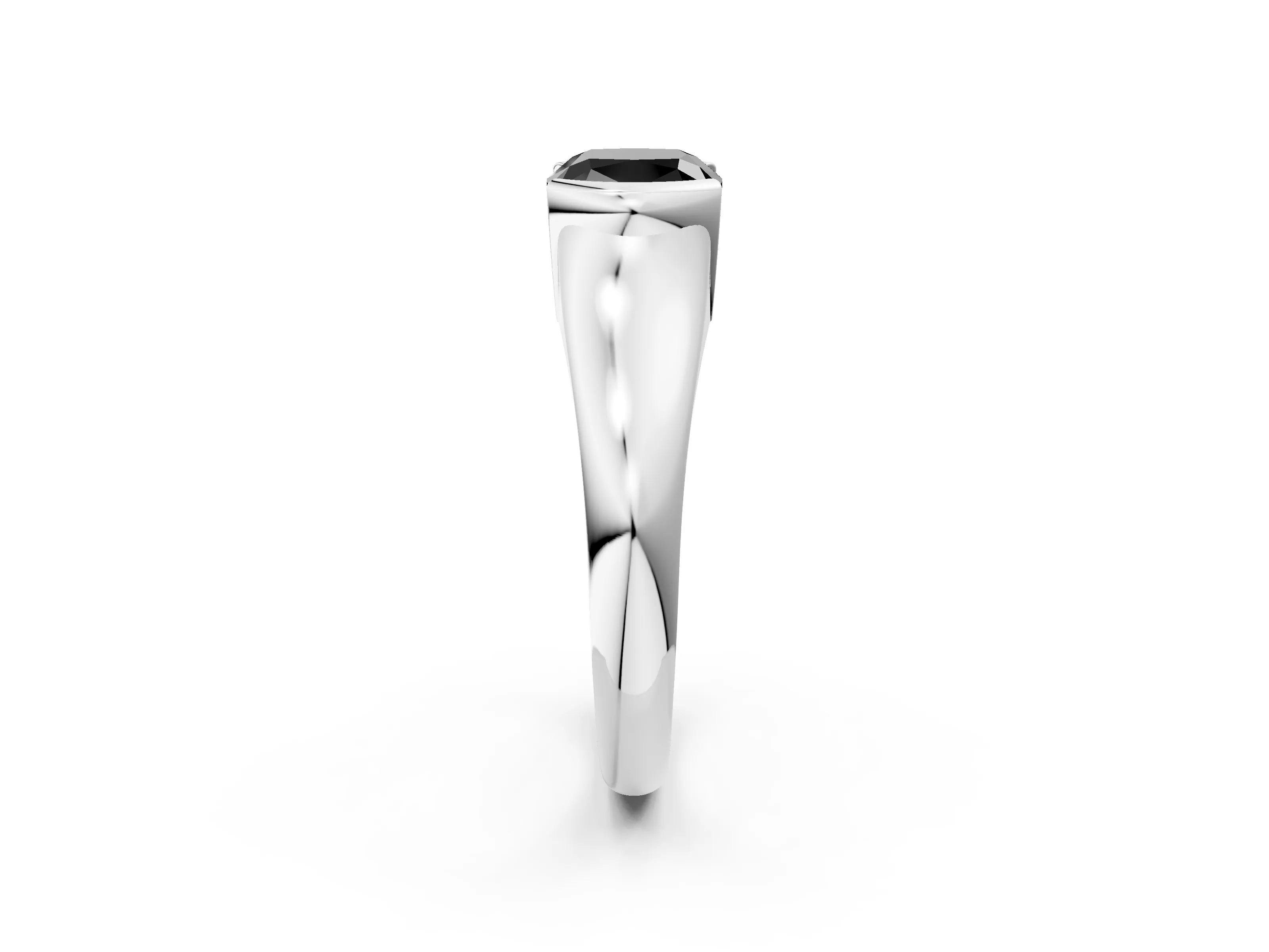 White gold Fancy Black Cushion Cut Solitaire Tension Set Diamond Ring with Split Shank Band_2