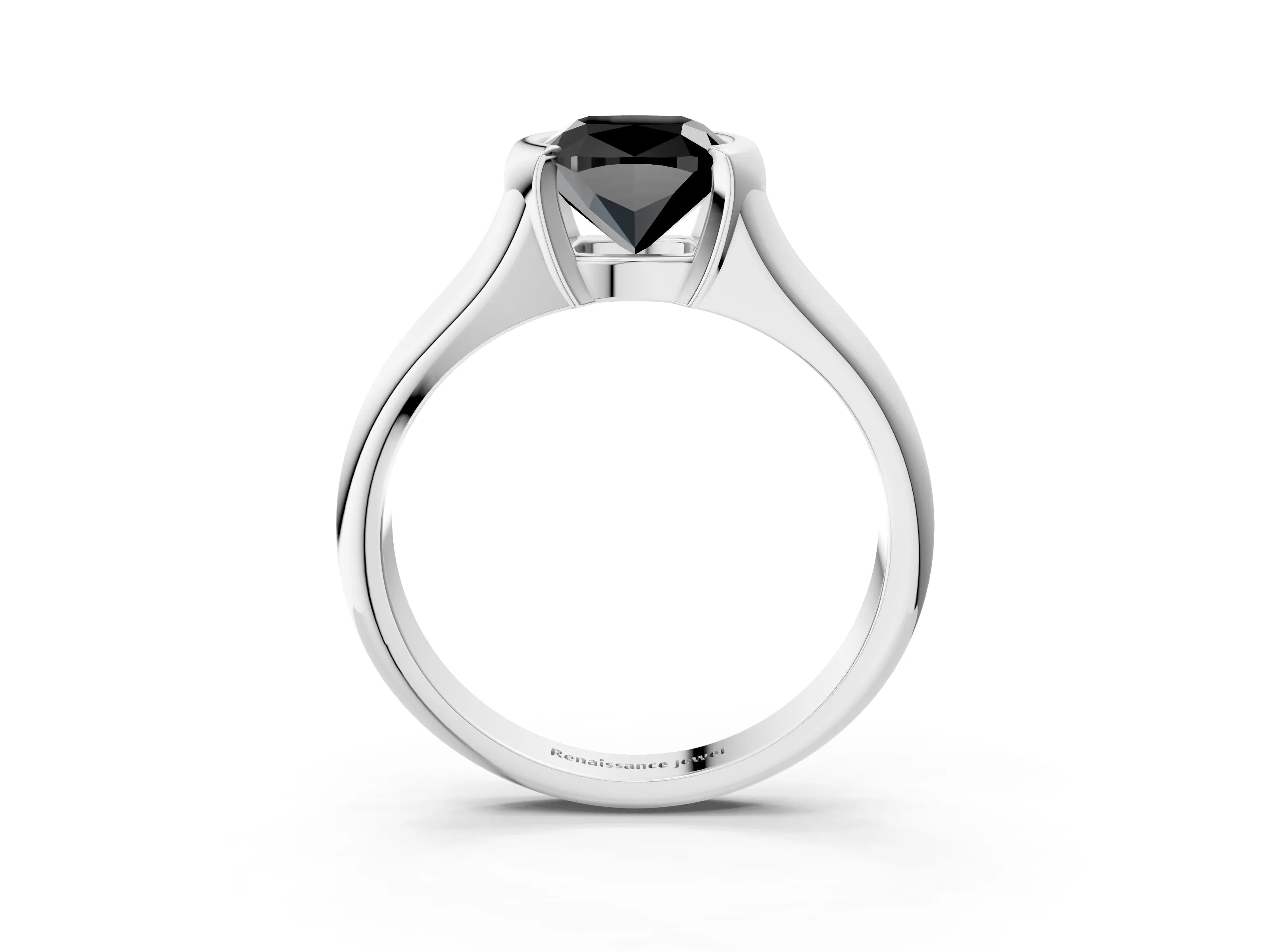 White gold Fancy Black Cushion Cut Solitaire Tension Set Diamond Ring with Split Shank Band_3