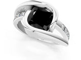 White gold Fancy Black Cushion Cut Solitaire Tension-Set Diamond Split Shank Ring_1