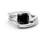 White gold Fancy Black Cushion Cut Solitaire Tension-Set Diamond Split Shank Ring