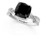 White gold Fancy Black Cushion Cut Solitaire Twist Pave Diamond Engagement Ring with Prong Setting_13