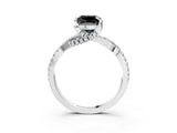 White gold Fancy Black Cushion Cut Solitaire Twist Pave Diamond Engagement Ring with Prong Setting_15