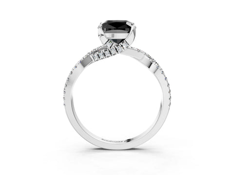 White gold Fancy Black Cushion Cut Solitaire Twist Pave Diamond Engagement Ring with Prong Setting_15