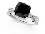 White gold Fancy Black Cushion Cut Solitaire Twist Pave Diamond Engagement Ring with Prong Setting_19