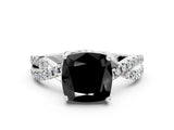 White gold Fancy Black Cushion Cut Solitaire Twist Pave Diamond Engagement Ring with Prong Setting_24