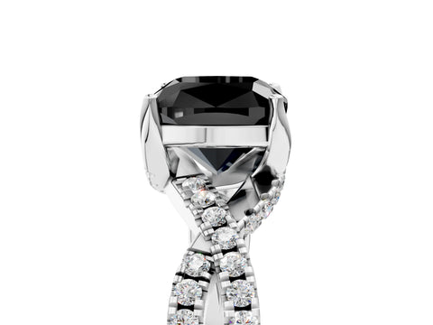 White gold Fancy Black Cushion Cut Solitaire Twist Pave Diamond Engagement Ring with Prong Setting_29