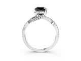 White gold Fancy Black Cushion Cut Solitaire Twist Pave Diamond Engagement Ring with Prong Setting_3