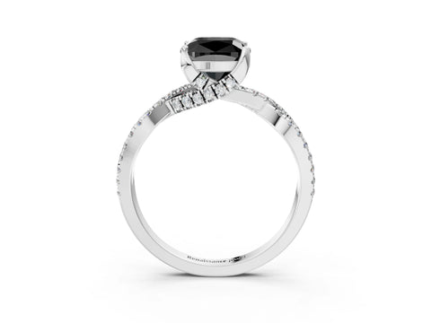 White gold Fancy Black Cushion Cut Solitaire Twist Pave Diamond Engagement Ring with Prong Setting_3