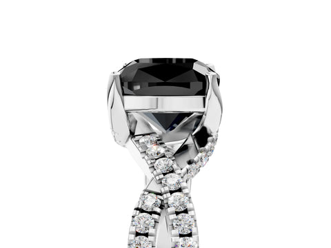 White gold Fancy Black Cushion Cut Solitaire Twist Pave Diamond Engagement Ring with Prong Setting_41