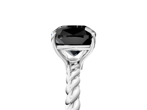White gold Fancy Black Cushion Cut Solitaire Twisted Band 4-Prong Ring_29