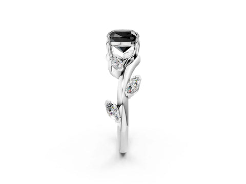 White gold Fancy Black Cushion Cut Solitaire Twisted Band Marquise Accent Prong Setting Ring_2