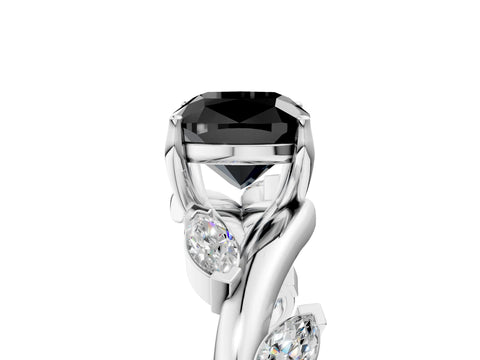White gold Fancy Black Cushion Cut Solitaire Twisted Band Marquise Accent Prong Setting Ring_5