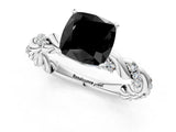 White gold Fancy Black Cushion Cut Solitaire Twisted Band with Pavé Accents and Four-Prong Setting_1