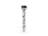 White gold Fancy Black Cushion Cut Solitaire Twisted Band with Pavé Accents and Four-Prong Setting_2