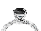 White gold Fancy Black Cushion Cut Solitaire Twisted Band with Pavé Accents and Four-Prong Setting_4