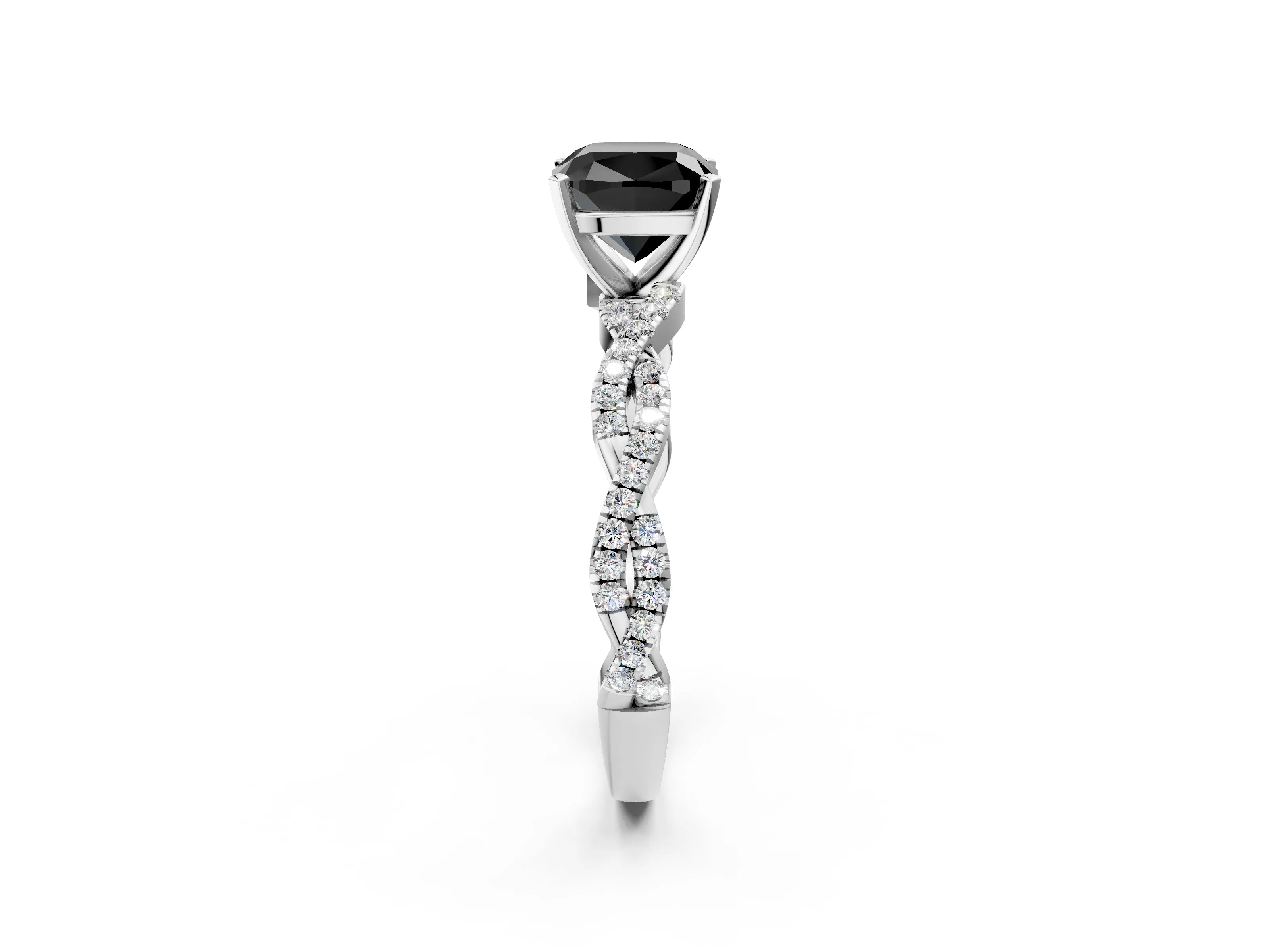 White gold Fancy Black Cushion Cut Solitaire Twisted Pave Band with Four-Prong Setting_17
