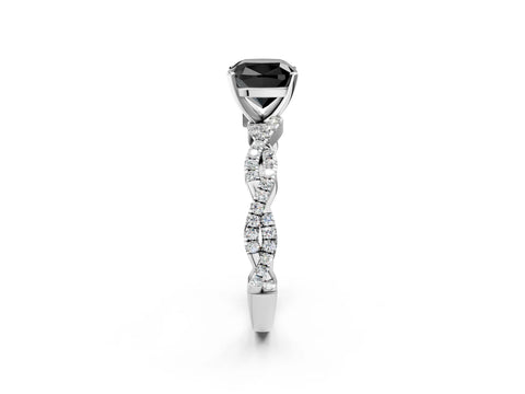 White gold Fancy Black Cushion Cut Solitaire Twisted Pave Band with Four-Prong Setting_17