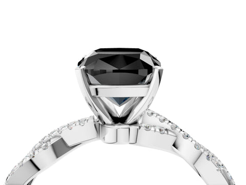 White gold Fancy Black Cushion Cut Solitaire Twisted Pave Band with Four-Prong Setting_19