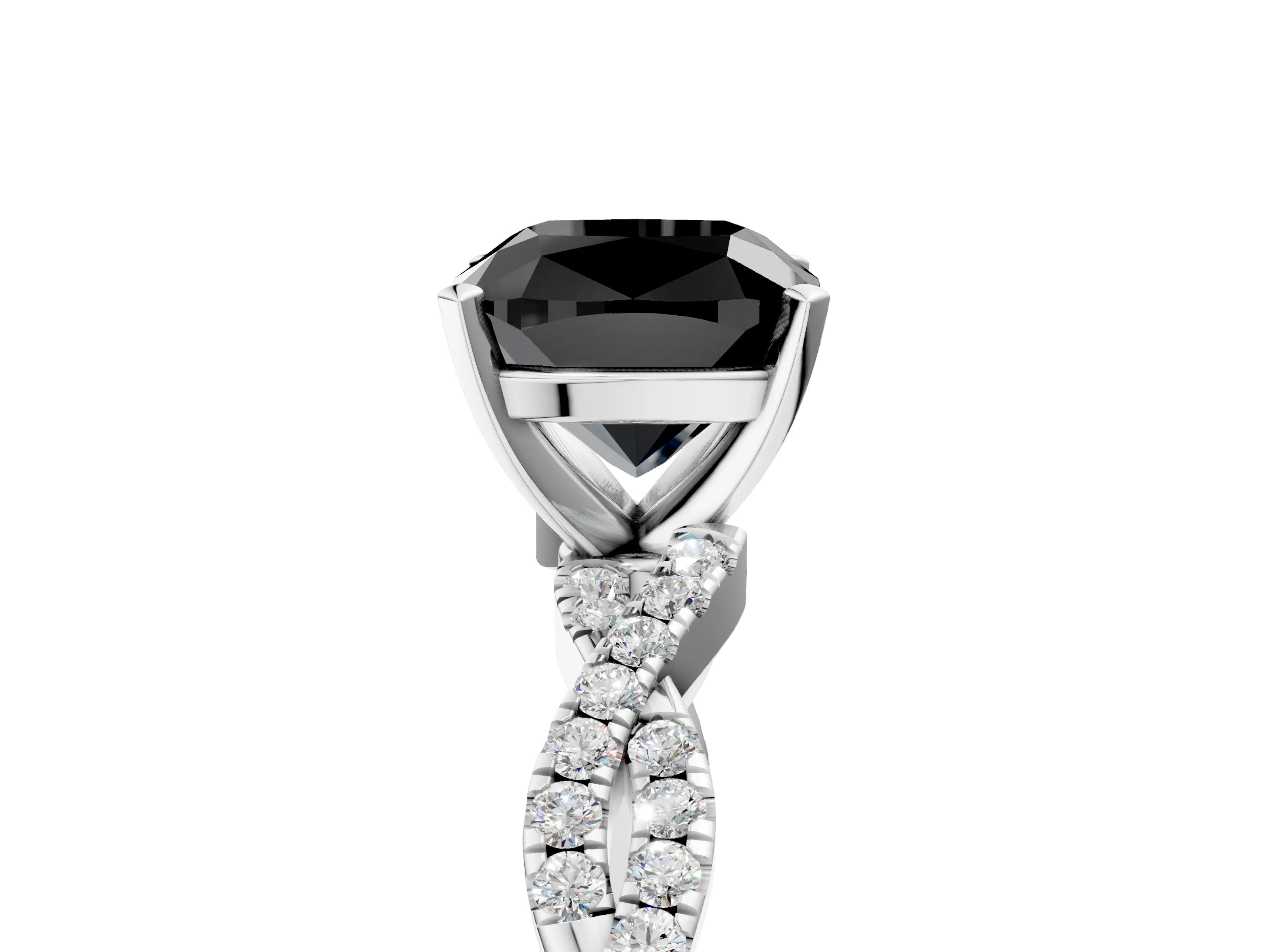 White gold Fancy Black Cushion Cut Solitaire Twisted Pave Band with Four-Prong Setting_20