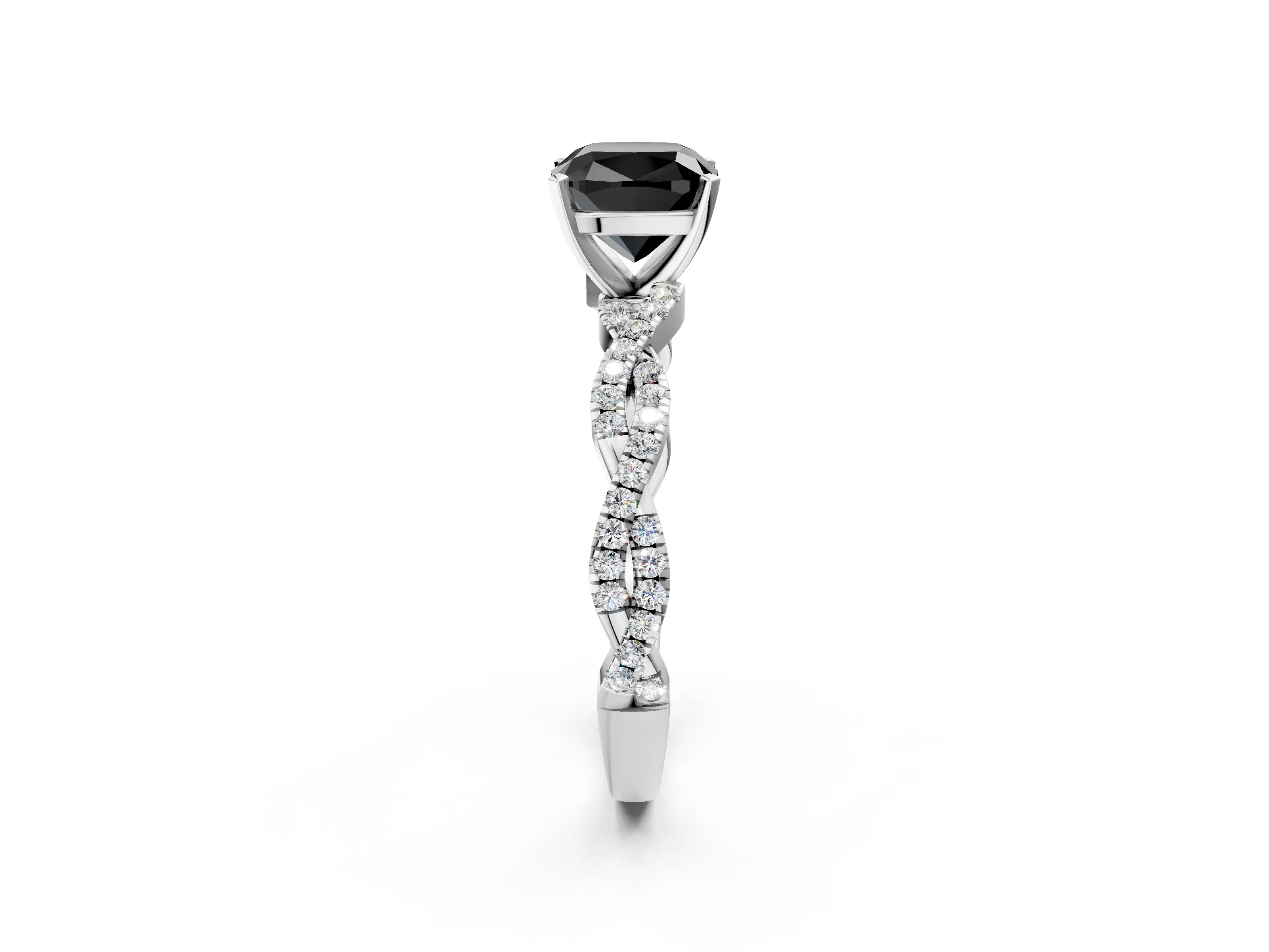 White gold Fancy Black Cushion Cut Solitaire Twisted Pave Band with Four-Prong Setting_5