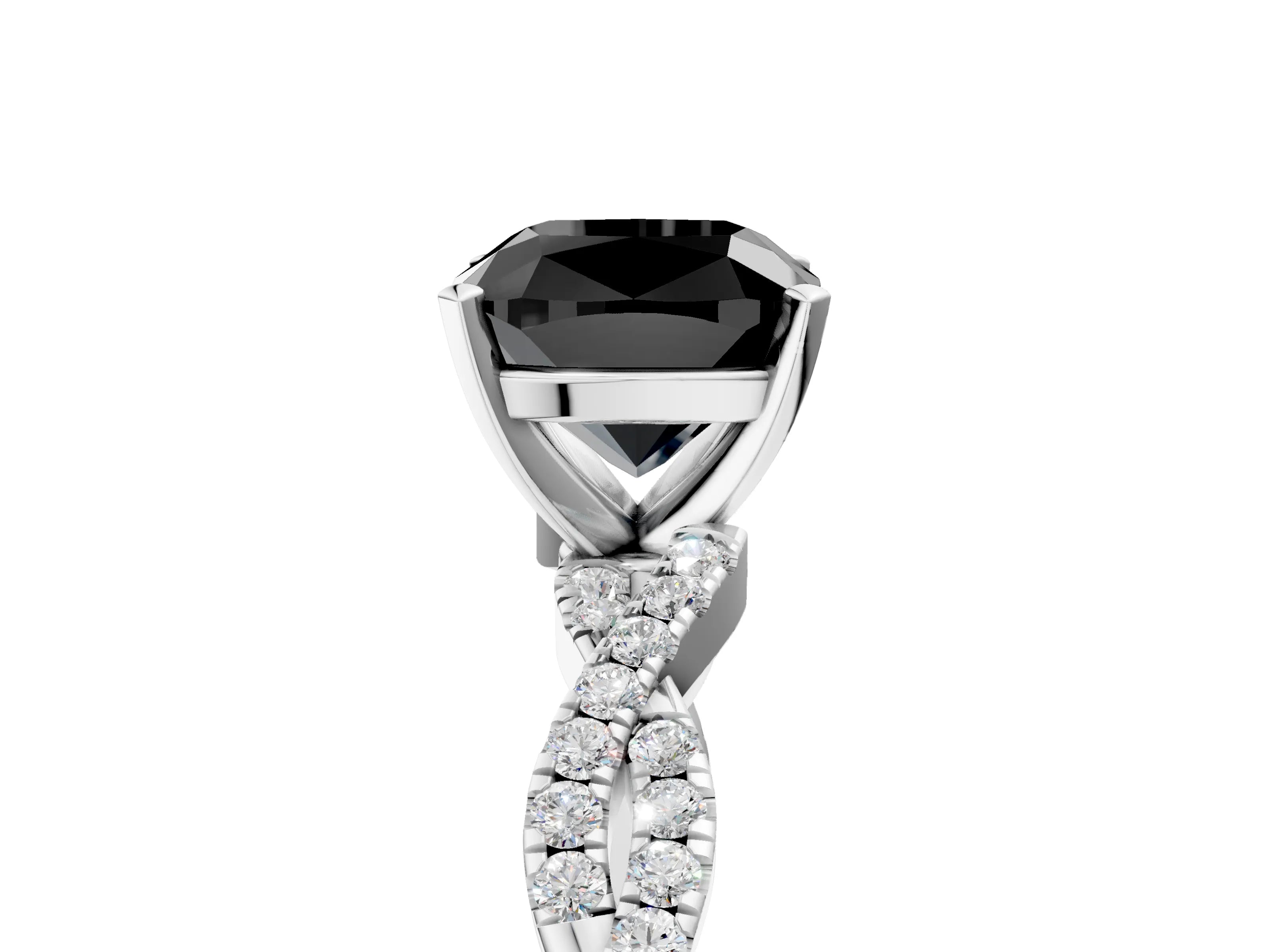 White gold Fancy Black Cushion Cut Solitaire Twisted Pave Band with Four-Prong Setting_8