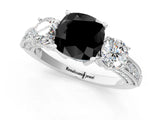 White gold Fancy Black Cushion Cut Three-Stone Diamond Ring with Pavé Band and Four-Prong Setting_13