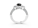 White gold Fancy Black Cushion Cut Three-Stone Diamond Ring with Pavé Band and Four-Prong Setting_15