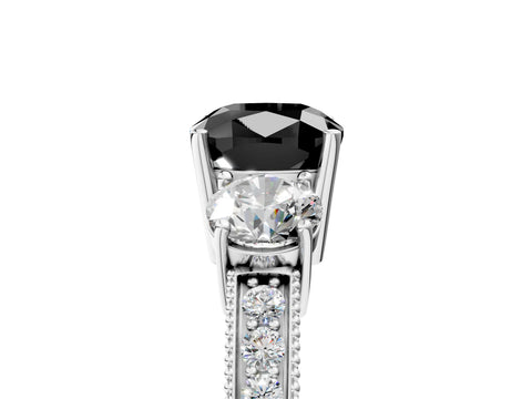 White gold Fancy Black Cushion Cut Three-Stone Diamond Ring with Pavé Band and Four-Prong Setting_17