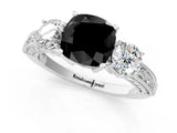 White gold Fancy Black Cushion Cut Three-Stone Diamond Ring with Pavé Band and Four-Prong Setting_19