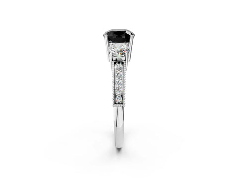 White gold Fancy Black Cushion Cut Three-Stone Diamond Ring with Pavé Band and Four-Prong Setting_20