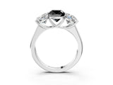 White gold Fancy Black Cushion Cut Three-Stone Diamond Ring with Prong Setting on a Classic Band_10