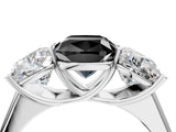 White gold Fancy Black Cushion Cut Three-Stone Diamond Ring with Prong Setting on a Classic Band_11