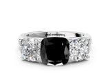 White gold Fancy Black Cushion Cut Three-Stone Diamond Ring with Prong Setting on a Classic Band_12