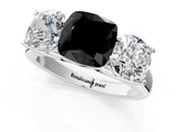 White gold Fancy Black Cushion Cut Three-Stone Diamond Ring with Prong Setting on a Classic Band_13