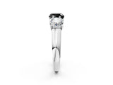 White gold Fancy Black Cushion Cut Three-Stone Diamond Ring with Prong Setting on a Classic Band_14
