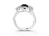White gold Fancy Black Cushion Cut Three-Stone Diamond Ring with Prong Setting on a Classic Band_15