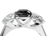 White gold Fancy Black Cushion Cut Three-Stone Diamond Ring with Prong Setting on a Classic Band_16