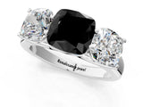 White gold Fancy Black Cushion Cut Three-Stone Diamond Ring with Prong Setting on a Classic Band_8