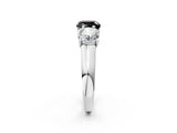White gold Fancy Black Cushion Cut Three-Stone Diamond Ring with Prong Setting on a Classic Band_9