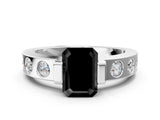 White gold Fancy Black Emerald Cut Brilliant Channel-Set Diamond Ring with Bezel Prong Setting_12