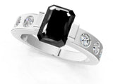 White gold Fancy Black Emerald Cut Brilliant Channel-Set Diamond Ring with Bezel Prong Setting_13