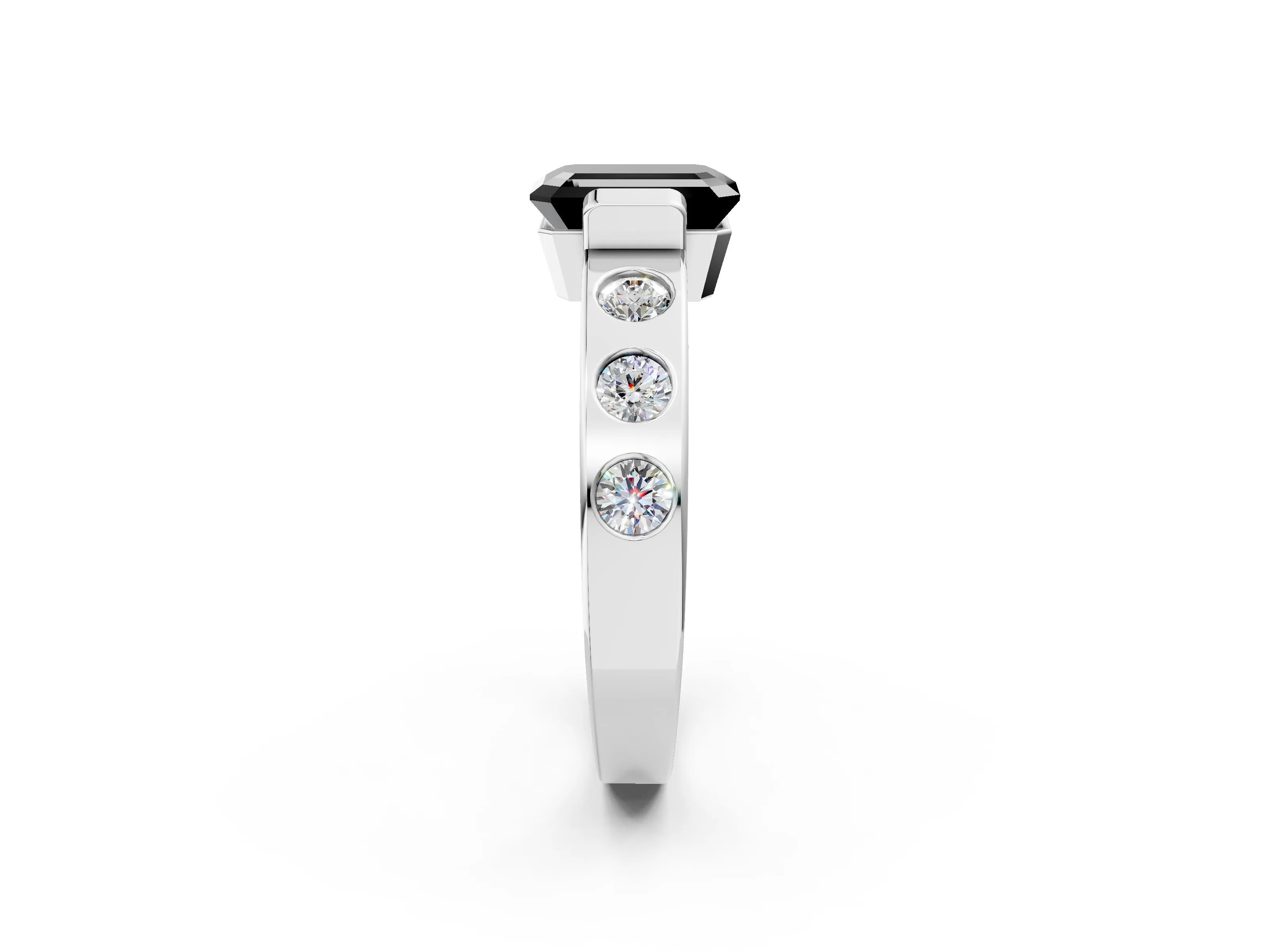 White gold Fancy Black Emerald Cut Brilliant Channel-Set Diamond Ring with Bezel Prong Setting_14