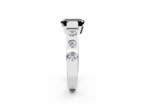 White gold Fancy Black Emerald Cut Brilliant Channel-Set Diamond Ring with Bezel Prong Setting_14