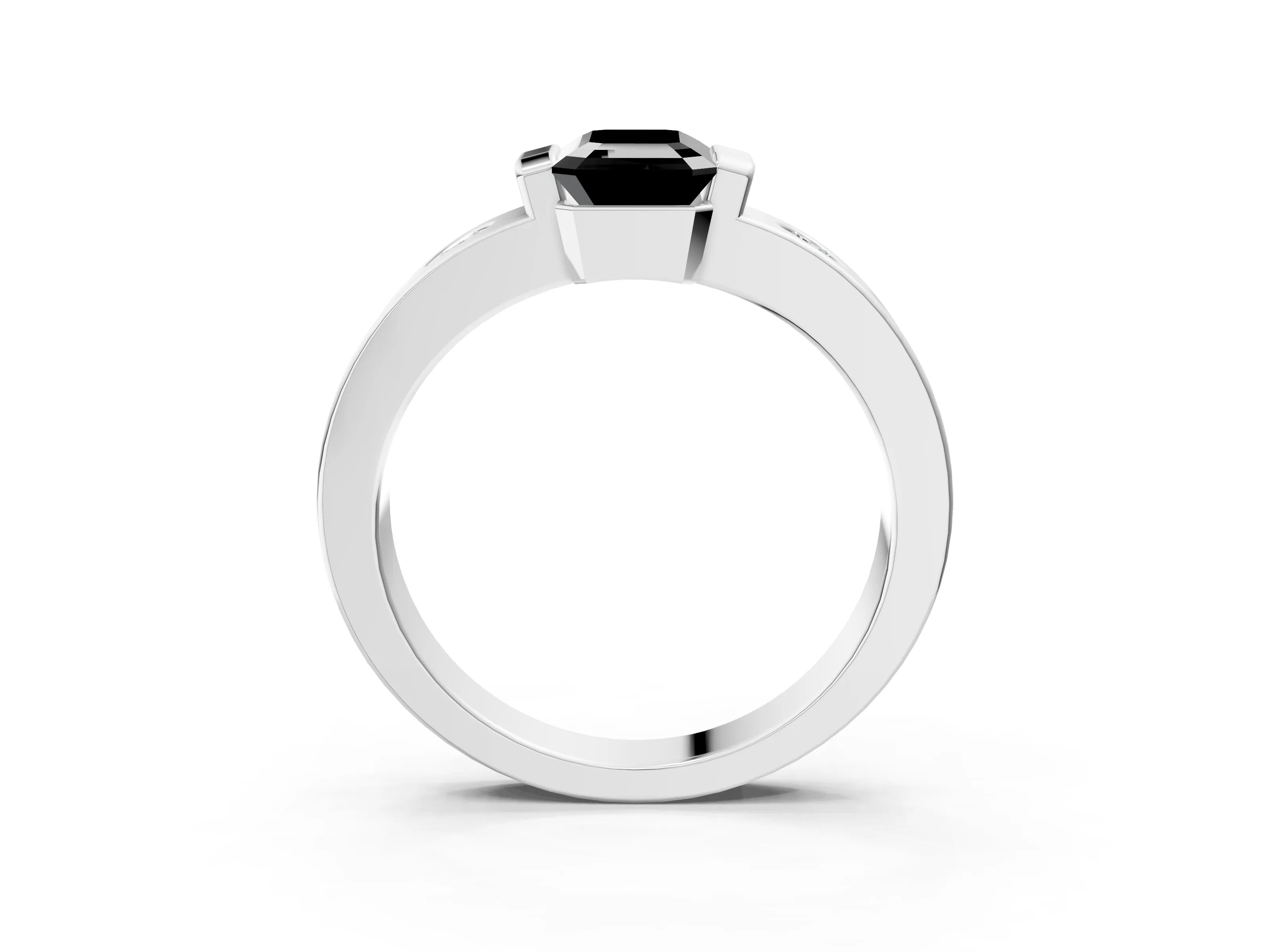 White gold Fancy Black Emerald Cut Brilliant Channel-Set Diamond Ring with Bezel Prong Setting_15